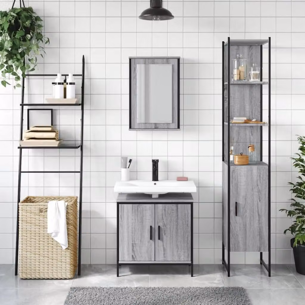 Berkfield Home 3 Piece Grey Matt Bathroom Furniture Set with Mirror Cabinet and Vanity Unit – 2