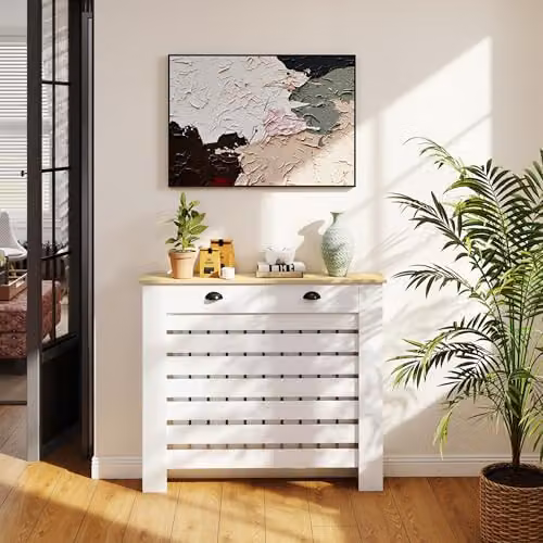 HOMCOM Radiator Cover with Drawer in White MDF, H 95.5 x W 111 x D 19 cm – 4