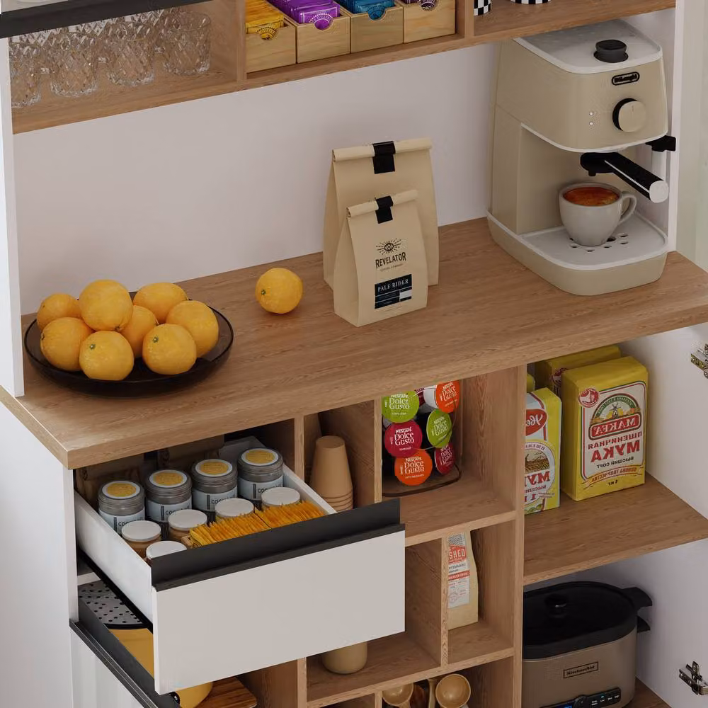 Merax Modern High Gloss White Kitchen Storage Cabinet with Hinged Doors and Shelving – 4