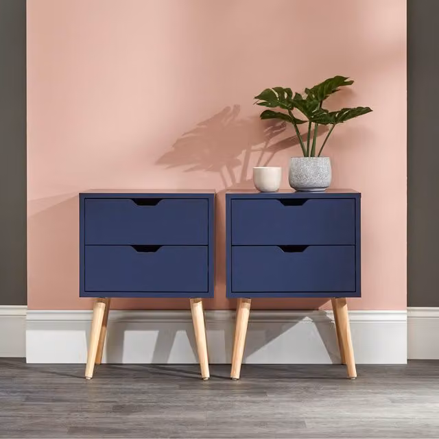 GFW Nyborg Pair of 2 Drawer Bedside Tables in Nightshadow Blue