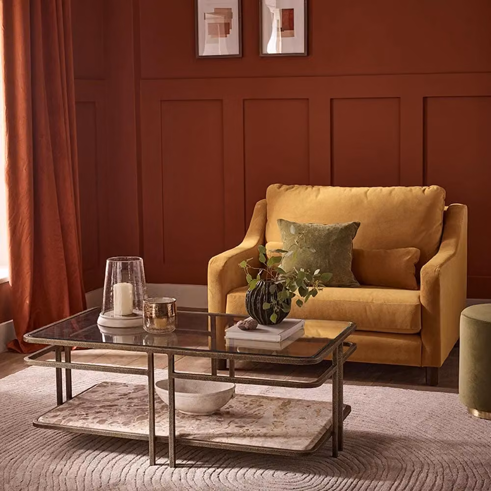 Atkin & Thyme Austin Coffee Table, Transparent Glass and Stone, W/D/H: 122 x 69 x 46.5 cm