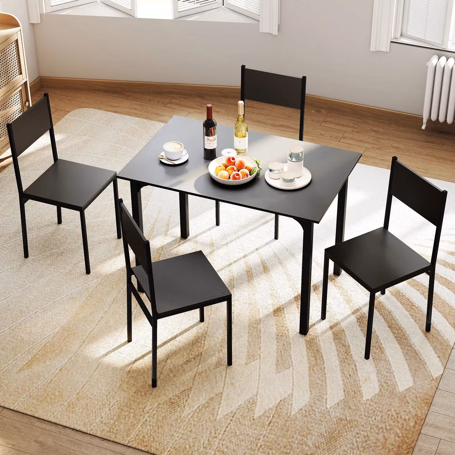Costway 5-Piece Industrial Dining Set with Rectangular Wood Table and 4 Chairs in Grey and Black – 4