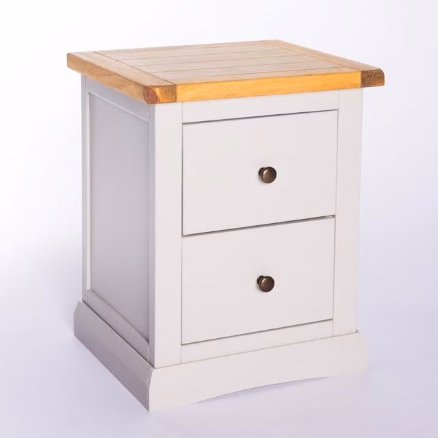 Cabinet Bits Loreo 2 Drawer Bedside Cabinet in Grey with Gold Accents