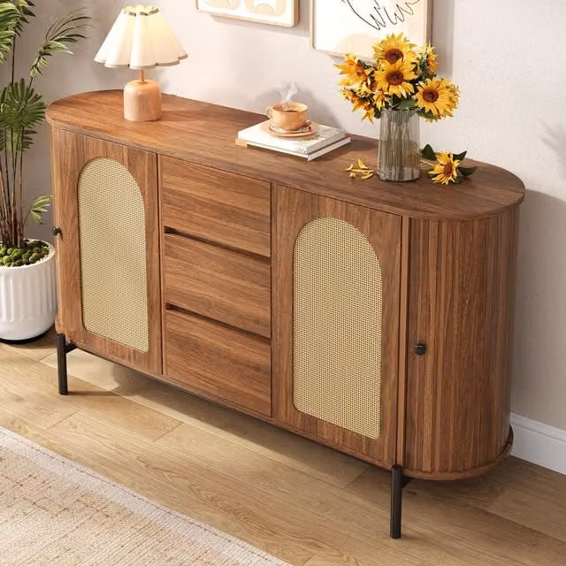 Aosom UK Scandinavian Style Sideboard with 3 Drawers and Adjustable Shelves in Brown and Black, W/D/H: 140 x 38 x 77.5 cm