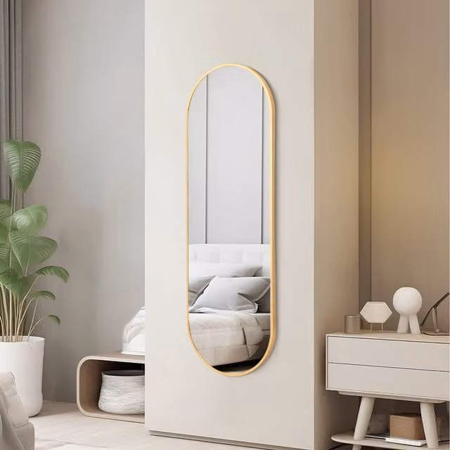 Lifeideas Oval Wall Mounted Full Length Mirror in Gold, W: 40 cm, H: 120 cm, D: 2.8 cm