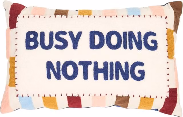 Divante Busy Doing Nothing Rectangular Graphic Cushion in Multicolour and White