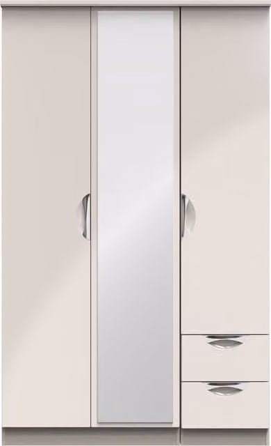 2 U Holborn Ready Assembled Triple Mirror and Drawer Wardrobe in Taupe