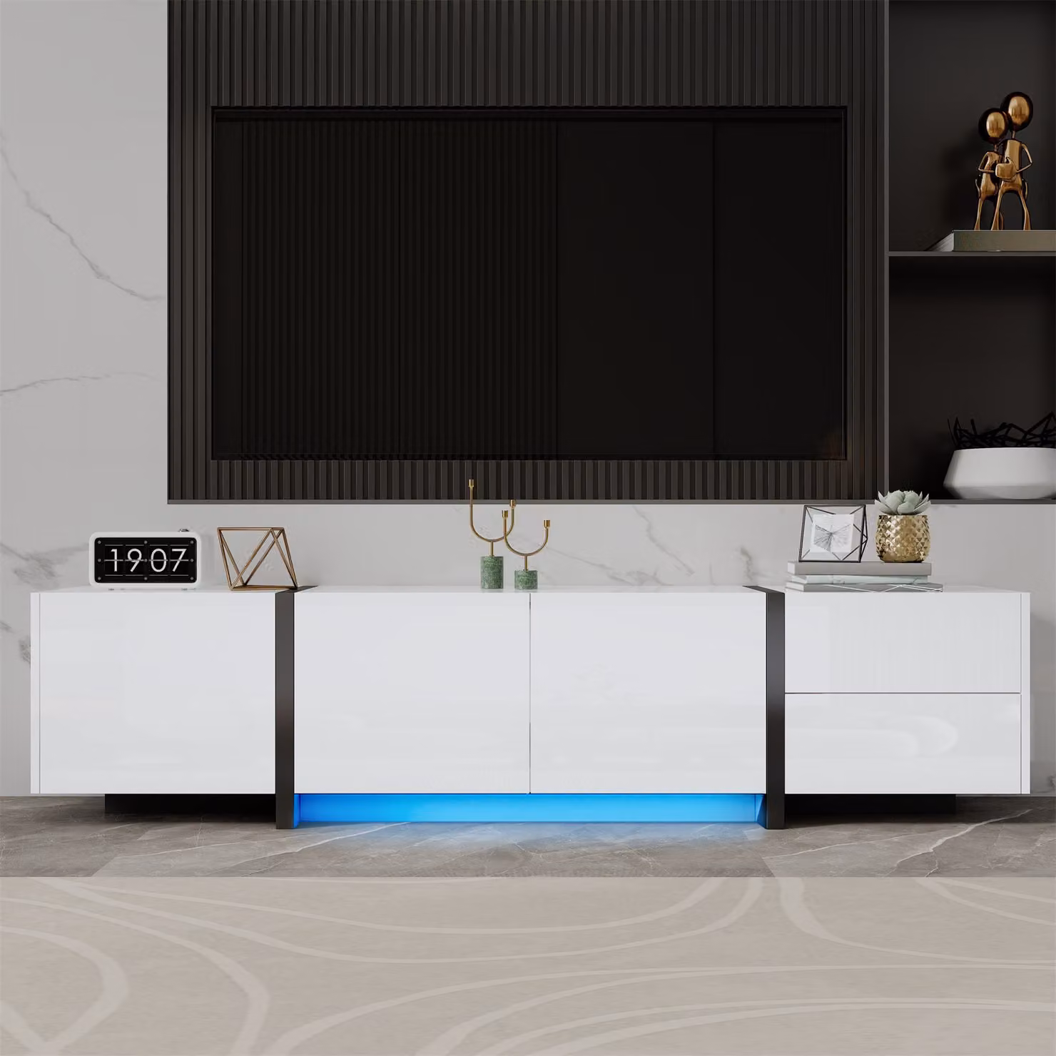 Aosom UK Modern High-Gloss Black and White TV Cabinet with 3 Doors, W: 29.5 cm, H: 40 cm, D: 29.5 cm – 3