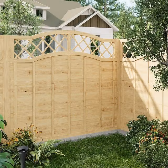 Livingandhome Wooden Garden Fence Panel with Lattice Top in Brown, Height: 150 cm