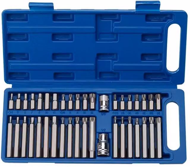 Nordara 40-Piece Hex Torx Spline Bit Socket Set with 3/8" and 1/2" Drive Allen Keys in Silver