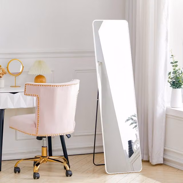 Livingandhome Modern Rectangular Full Length Mirror in Silver for Standing or Hanging