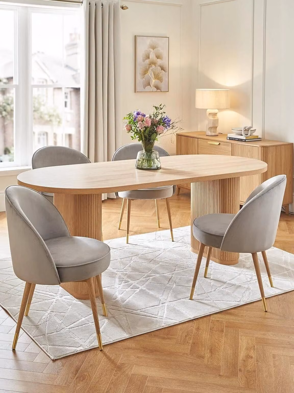 Very Home Modern Oval Dining Set in Grey and Gold with Table and 6 Chairs