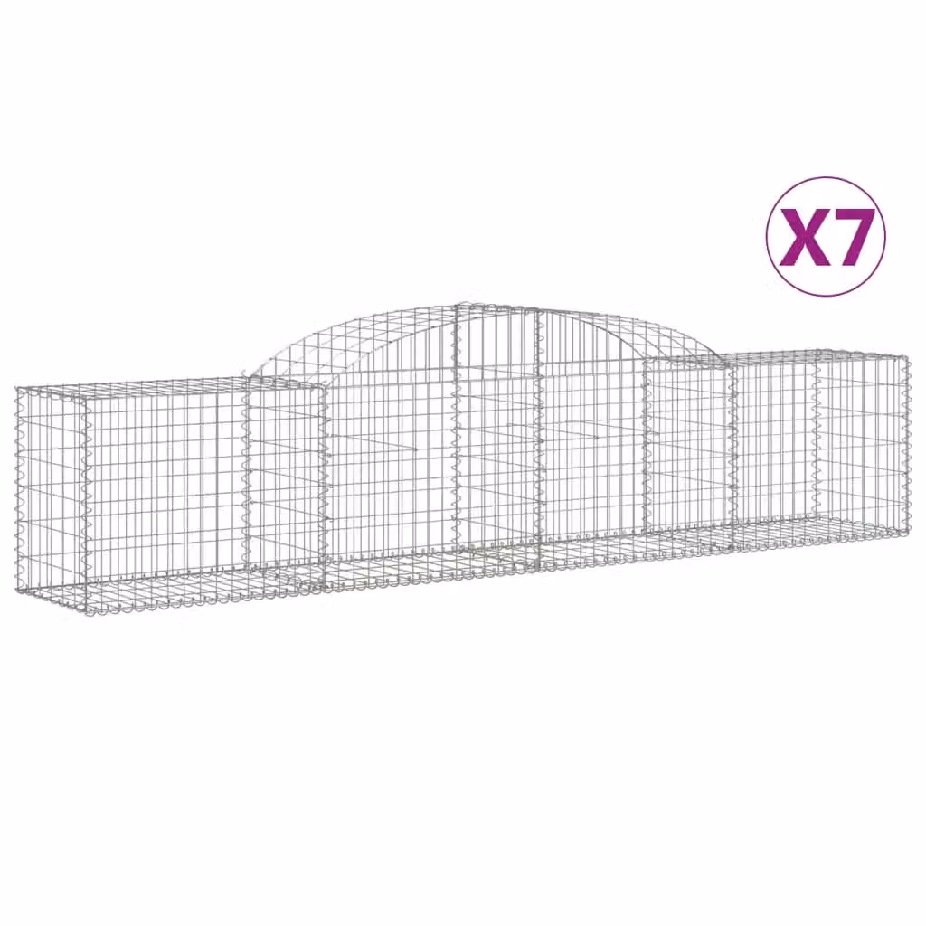Berkfield Home Arched Gabion Baskets, 7 Piece Set, Silver Galvanised Steel, W: 300 cm, D: 50 cm, H: 60-80 cm – 2