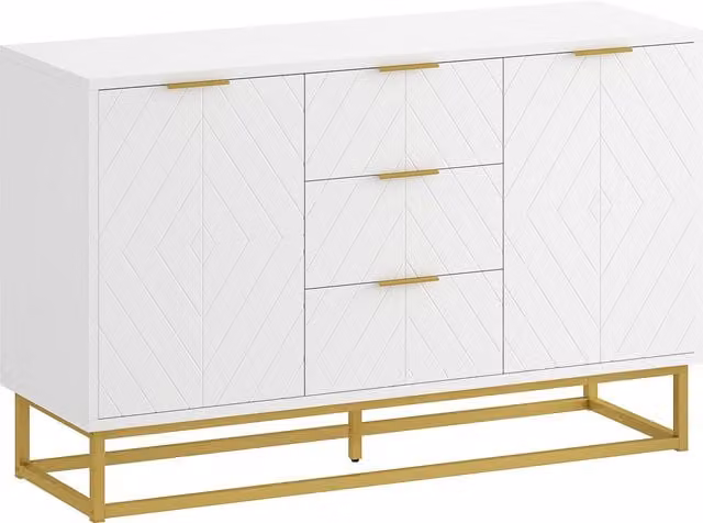 HOMCOM Modern White Freestanding Storage Cabinet with 3 Drawers and Gold Accents – 1