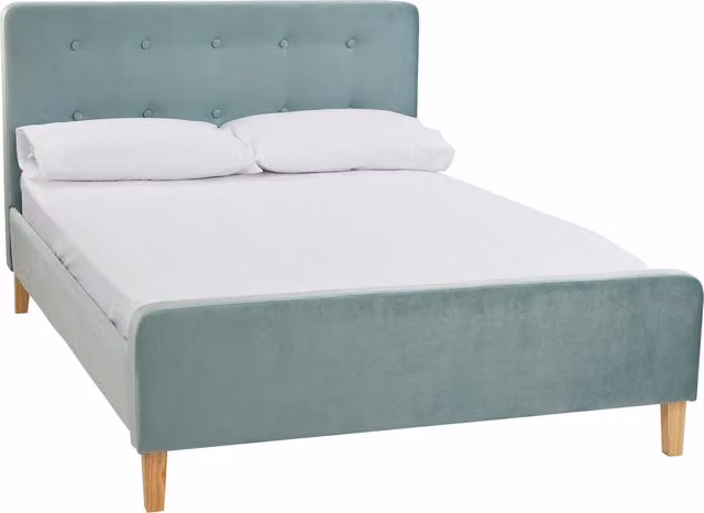LPD Home Pierre Double Bed in Blue Velvet with Upholstered Wood Frame, W: 140 cm, L: 200 cm