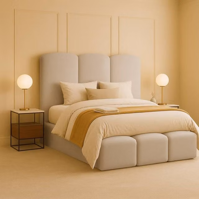 Desire Deco Rivas Upholstered Storage Bed in Light Beige, W/D/H: 120 x 200 cm – 1