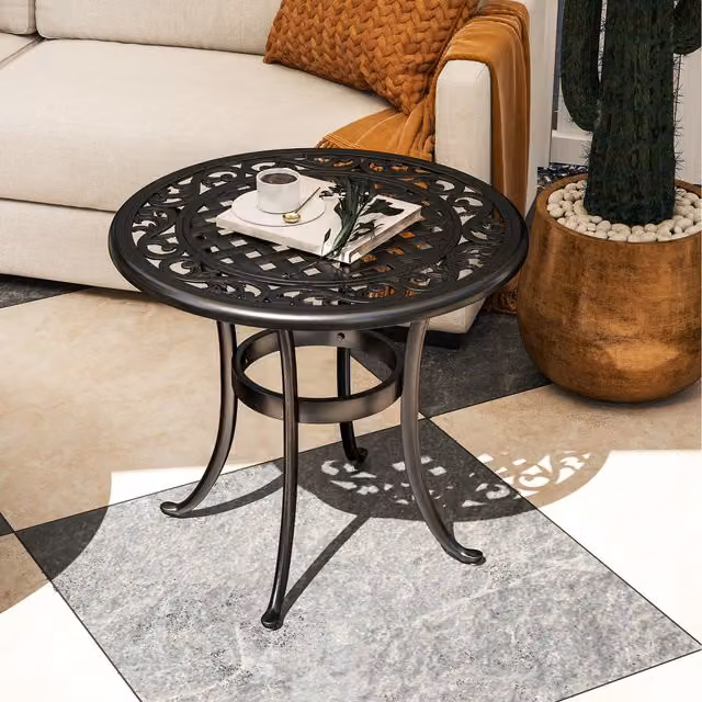 Outsunny Cast Aluminium Frame Side Table in Matt Black