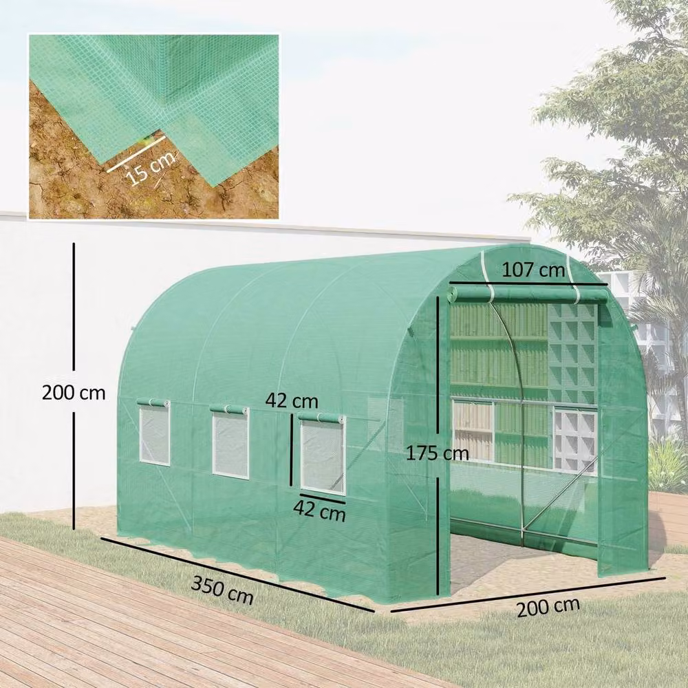SPETLEK Green Walk-In Polytunnel Greenhouse with Roll Up Door and Windows – 2