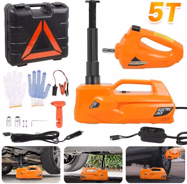 SPETLEK 5 Ton Electric Car Floor Jack Lift with Impact Wrench, 12V, Orange – 1
