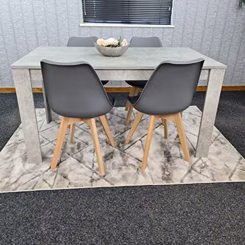 KOSY KOALA Modern Dining Table and 4 Chairs Set, Stone Grey Wood Effect Table with Cream Plastic Chairs, W: 80 cm, L: 140 cm – 2