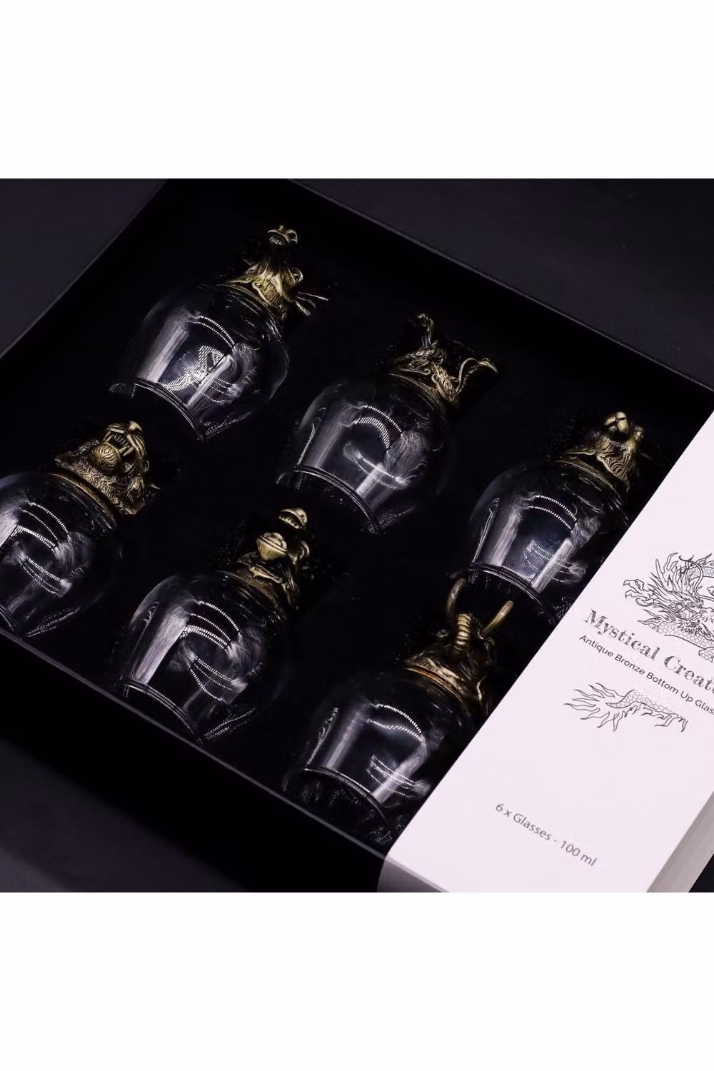 KDMD Mystical Creatures Shot Glass Gift Set of 6, 100ml, Antique Bronze and Transparent – 4