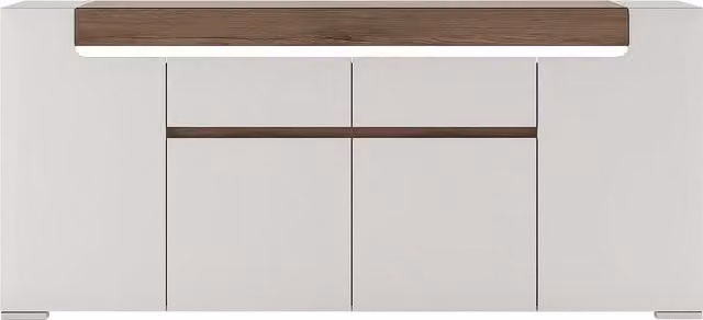 Furniture To Go Toronto Wide 4 Door 2 Drawer Sideboard with Integrated Plexi Lighting in White and Oak