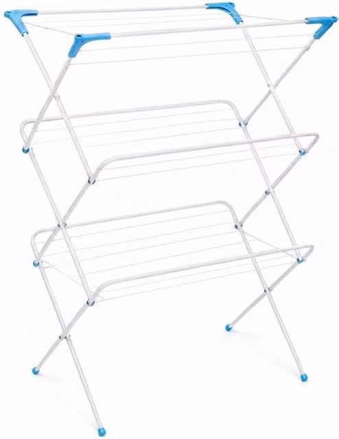 VOGREX 3-Tier Foldable Metal Clothes Airer with 14m Drying Space in Silver – 1