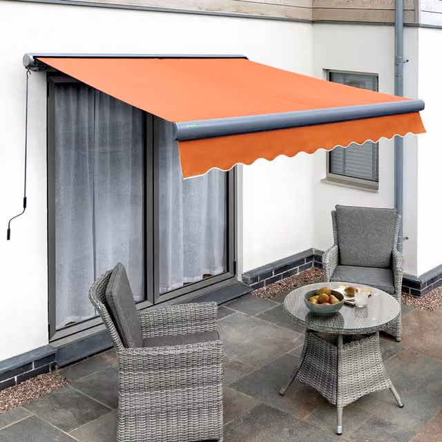 Primrose Manual Full Cassette Aluminium Awning in Anthracite and Orange, W/D/H: 300 x 250 x 46 cm