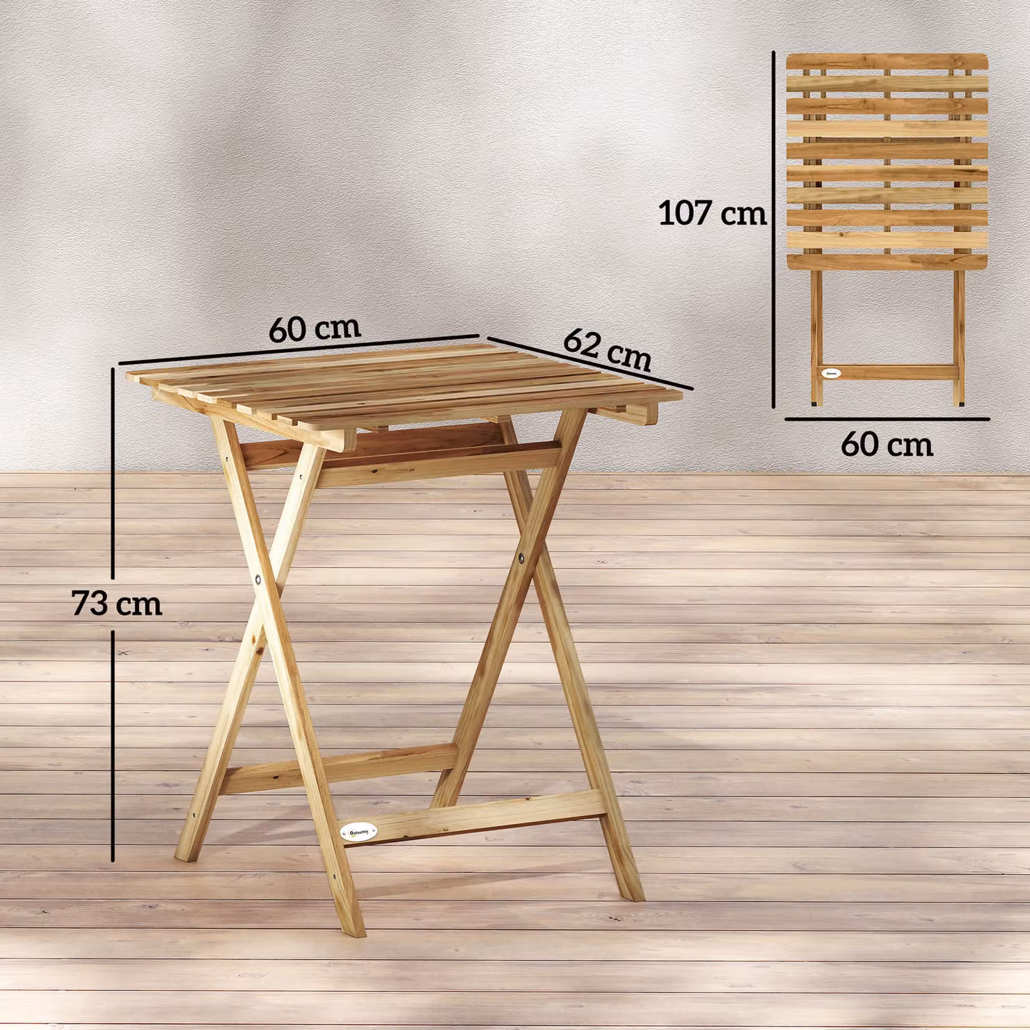 Outsunny Foldable Acacia Wood Outdoor Coffee Table in Brown, W/D/H: 60 x 73 x 30 cm – 3