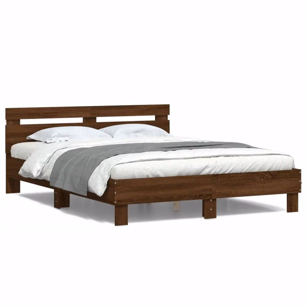 Berkfield Home Durable Bed Frame with LED Under-Bed Lighting in Brown Oak, W/D/H: 140 x 190 x 70 cm – 5