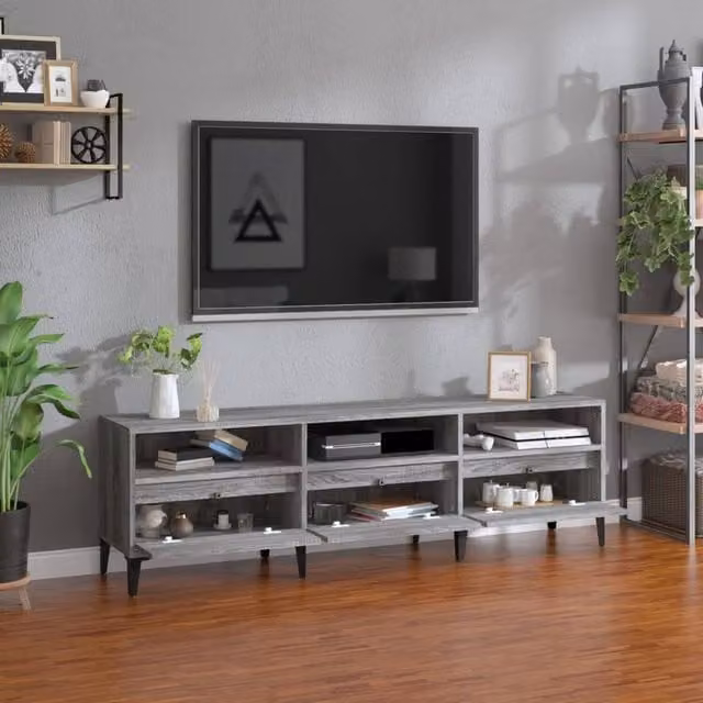 Berkfield Home Modern Grey Sonoma TV Cabinet in Engineered Wood W: 150 cm, D: 30 cm, H: 44.5 cm