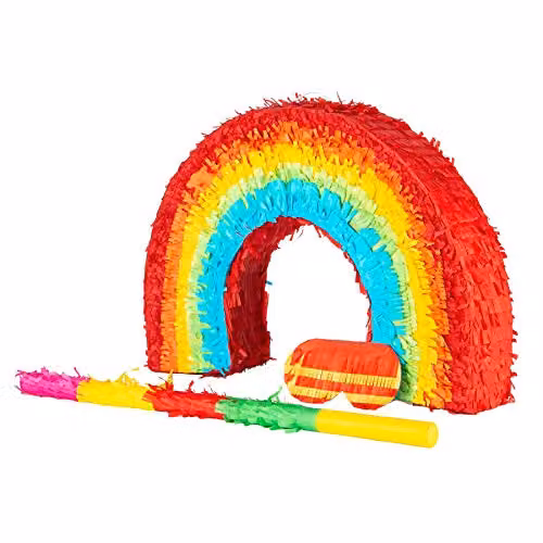 Fax Potato Rainbow Cardboard Pinata, Stick and Blindfold Set in Multicolour, W53 x D9 x H36 cm – 1