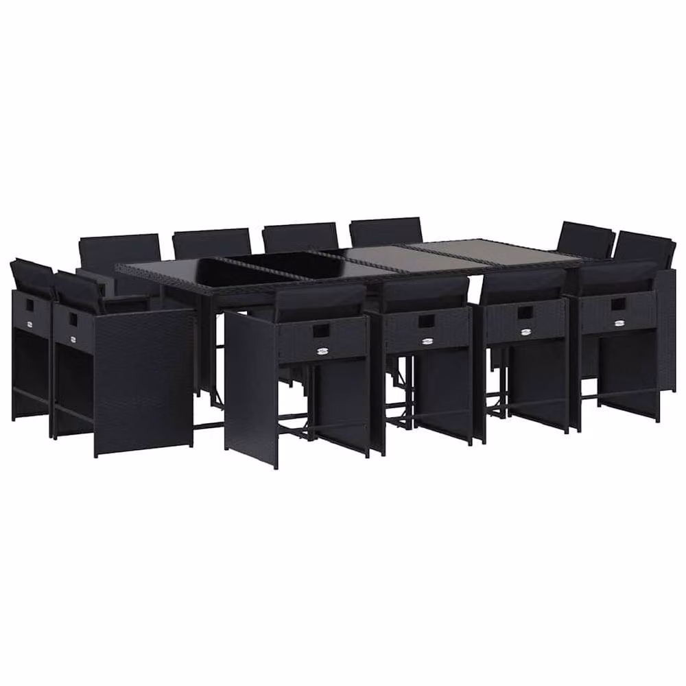 Berkfield Home Garden Modern Black Polyrattan Dining Set with Glass Top and Foldable Design – 2