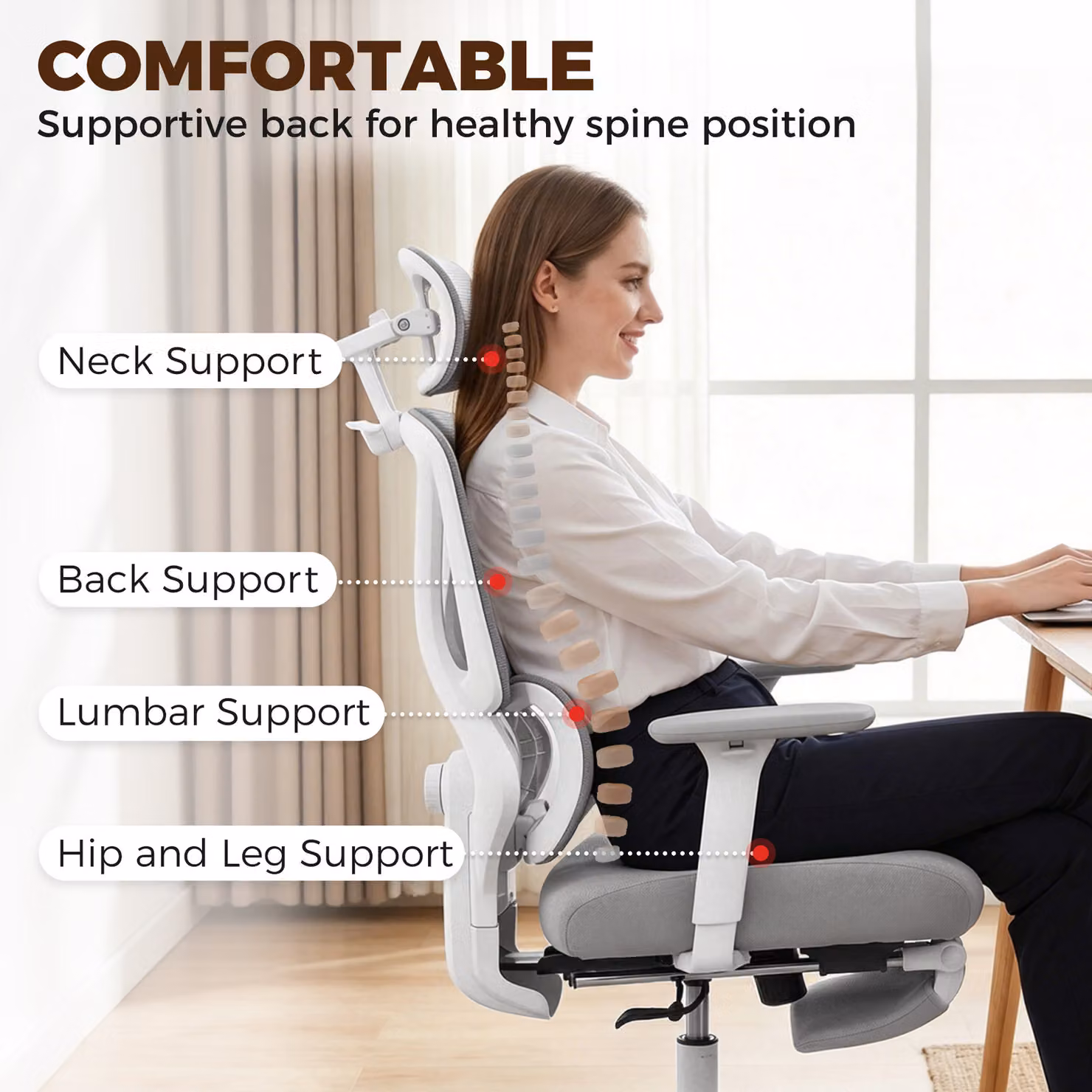 HOMCOM Ergonomic Modern Office Chair in Grey Fabric with Headrest, Armrests and Castors – 3