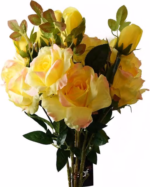 Yellow Artificial Rose Stems with Textile Leaves
