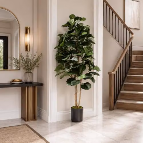 Leaf Design UK 180cm Artificial Fiddle Fig Deluxe Tree in Green with Black Plastic Pot – 3