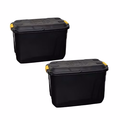 Samuel ALEXANDER 2 x 110L Heavy Duty Storage Chests on Wheels, Stackable and Lockable, Black – 2