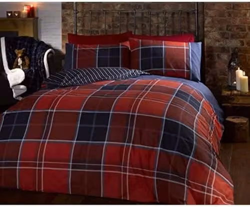 Rapport Home Argyle Red Tartan Check Reversible Polycotton Duvet Set with 2 Pillowcases, W/D/H: 200 x 200 cm and 50 x 75 cm