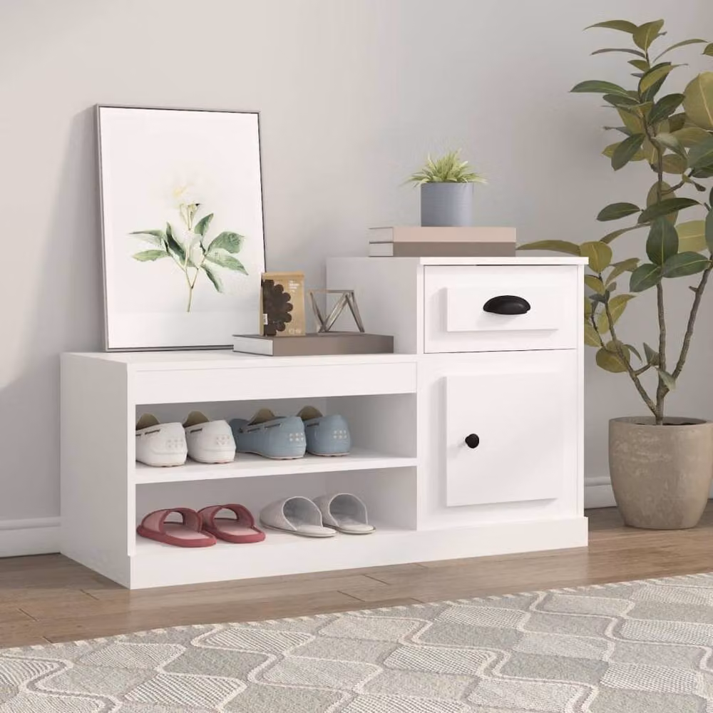 Berkfield Home White Modern Shoe Cabinet with Hinged Doors and Internal Shelves, W/D/H: 100 x 42 x 60 cm – 2