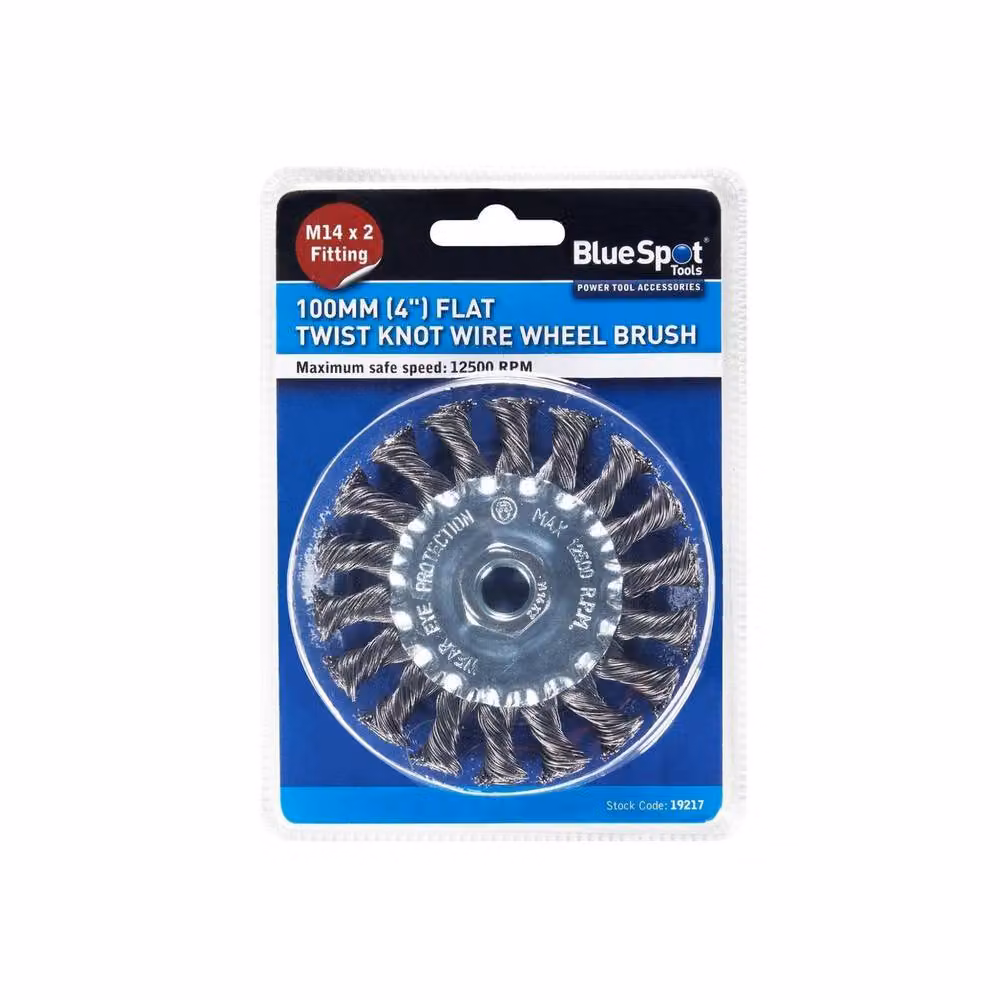 Bluespot Tools Silver Flat Twist Knot Wire Wheel for Angle Grinders, 100mm, M14 – 2