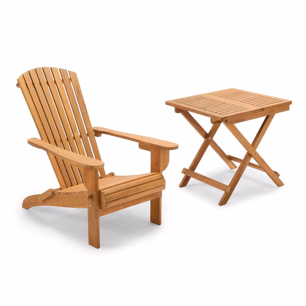 VonHaus Hudson Acacia Wood Folding Adirondack Garden Chair and Side Table Set in Brown – 2