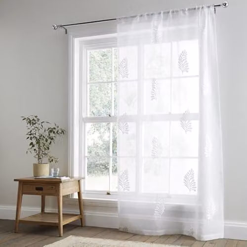 Appletree White Floral Fabric Panel with Rod Pocket, Width: 140 cm, Drop: 137 cm