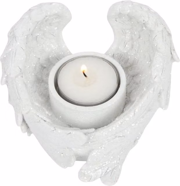 Something Different Glitter Angel Wing Tealight Candle Holder in White