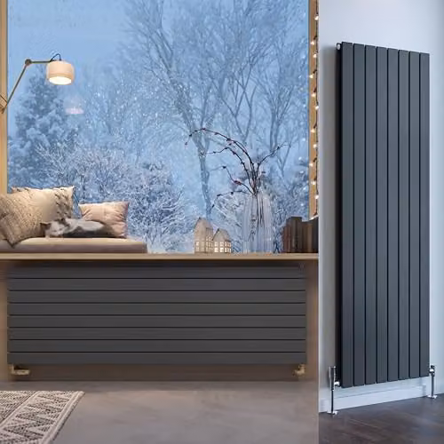 Terma Steel Wall Mounted Double Panel Radiator in Anthracite Grey, H 180.0 cm x W 58.8 cm