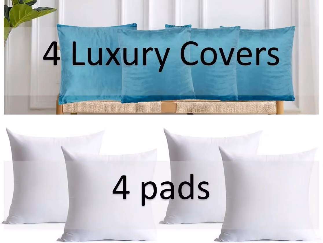Luxor Living Set of 4 Velvet Square Cushions in Petrol and Turquoise, W/D/H: 45 x 45 x 45 cm – 3