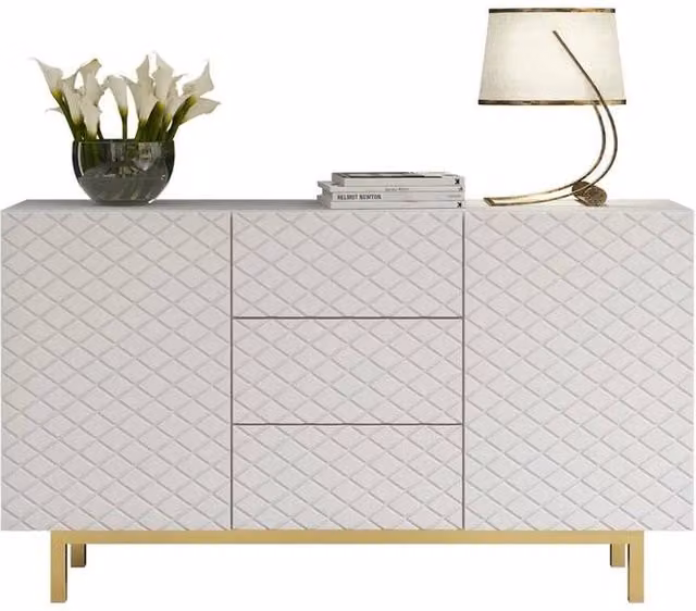 FORGEVIO Modern Geometric TV Unit Sideboard Cabinet in White and Gold – 1