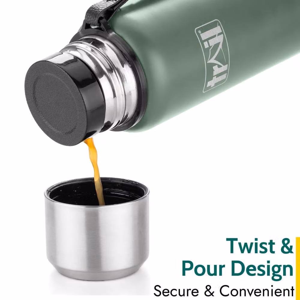Trail Stainless Steel Vacuum Flask with Strap, Green, 1000 ml – 3