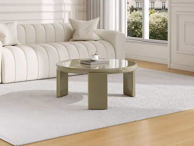 Vente-unique ZYRENIA Round MDF Coffee Table in Glossy Khaki Green, W/D/H: 80 x 80 x 35 cm – 1