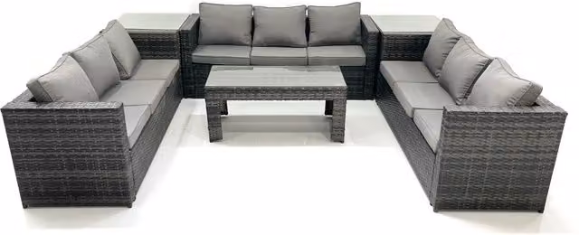 Fimous 9-Seater Outdoor Rattan Sofa Set with Coffee Table and Side Tables in Grey