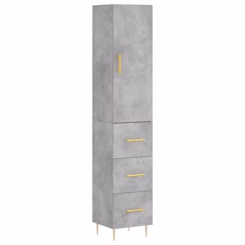 vidaXL Modern Highboard in Concrete Grey, W/D/H: 34.5 x 34 x 180 cm